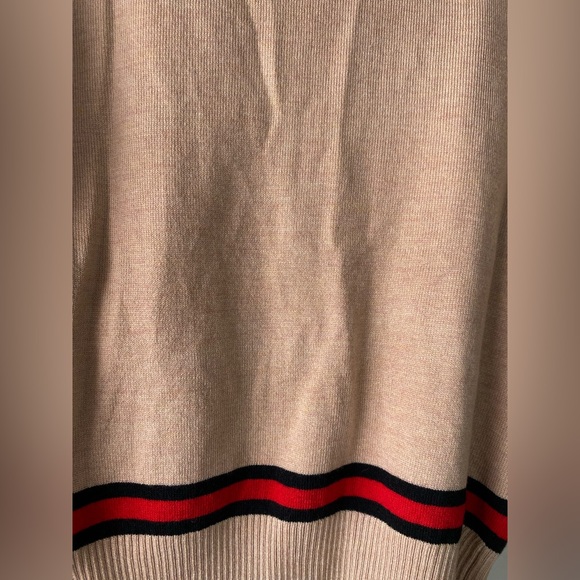Alexia Admor Frances Stripe Trim Cardigan | Camel, Red & Black | Size M - Picture 8 of 13